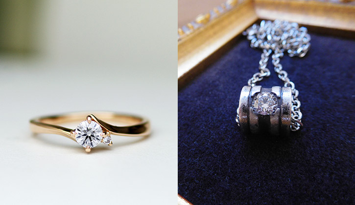 ペンダントのダイヤモンドを取り外してリメイクした婚約指輪（エンゲージリング）